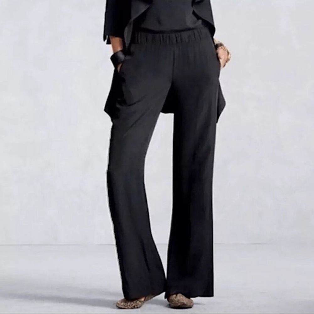 CAbi #400 Black Wide Leg Elastic Waist Boardwalk Pants Pockets Size Large